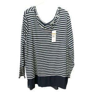 Alexander Jordan Womens 3X Blue White Striped Casual Long Sleeve Sheer Back